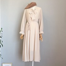 돌체비타샵 리본 플리츠 허리끈 쉬폰 롱 원피스