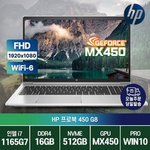 HP 프로북 450 G8 1A888AV 11세대 i7-1165G7 MX450 윈10프로 사무용노트북, WIN10 Pro, 16GB, 512GB, 코어i7, 그레이