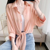 나미나라 긴팔 여름 얇은 여리핏셔츠 블라우스 데일리 셔츠 여자 여자쉬폰셔츠 매듭 허리