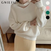 귈림 솔리드 골지 트임 펄버튼 니트 GAFKN024P
