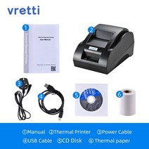 스티커 사진기 휴대용 프린트기 인쇄 vretti 58iiz 미니 58mm 블루투스 무선 열 영수증 티켓 프린터 small black usb printer for store, 나는 플러그