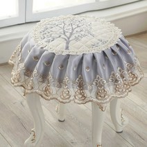 엔틱 화장대 원형 의자 스툴 덮개 커버 패브릭 레이스 매트 패드 인테리어 장식, 40cm  + 시네즈 그레이