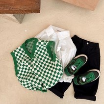 복합가스측정기 2022 아기 스웨터 조끼 v목 바둑판 무늬 민소매 Chalecos 풀오버 봄 니트 양모 소년, 01 green_02 100-2-3T