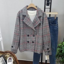 상상그이상 여성용 도톰한 간절기 더블버튼 루즈핏 클래식 체크자켓
