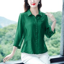 봄 면 마 상의 여성 얇은 빅 사이즈 엄마옷 기질 블라우스