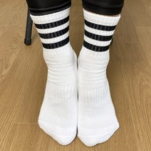 멜리사몰 중목 두꺼운 런닝양말 스트라이프 크루삭스 남자스포츠양말, 화이트