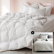 라뽐므 코튼 구스 이불 사계절용+엘리스 이불커버, Q(1.0kg)_화이트, 오트밀그레이