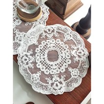 단색 레이스 자수 코스터 테이블매트 원형 타원형 도일리 패드릭 깔개 덮개, 원형 (L) 27*27, 살구, 1개