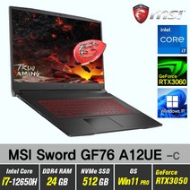 MSI Sword GF76 A12UE 포스 + Win11 Pro포함 / RTX3060 / 12세대i7 / 17인치 게이밍 노트북, WIN11 Pro, 24GB, 512GB, 인텔코어 12세대 i7 12650H, 블랙