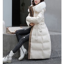 [바니드] 여성 겨울 럭셔리 벨티드 롱코트 롱패딩 털모자 패딩점퍼 코트 4633