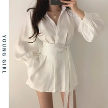 소매 셔츠 반바지 투피스 긴 허리 셔츠 빈티지 디자인 탑 셔츠