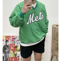 남녀공용 오버핏 메타 패치 웜업 브이넥 바람막이 맨투맨 티셔츠 / 3color