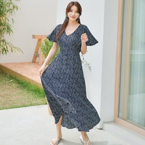 헤링본 여성 여름 롱원피스 브이넥 프릴 허리밴딩 스트랩 플레어 A라인 데일리 휴양지룩 비치웨어 HE052