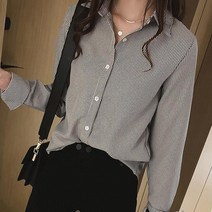여성 베이직 스트라이프 셔츠 직장인 데일리 블라우스