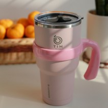 Tim 대용량 손잡이 텀블러 12시간 보냉 8시간 보온 900ml (본체 + 뚜껑 + 손잡이), 블라썸핑크