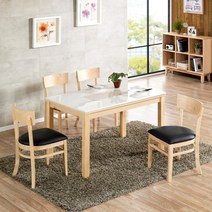 SL겔러리 엘브스 네추럴4인식탁 화이트우드 테이블세트 고급PU 대리석상판 벤치의자, 대리석, 일반의자4개