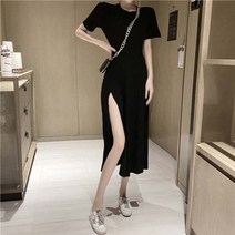 여름 슬림 허리 미디 반팔 원피스
