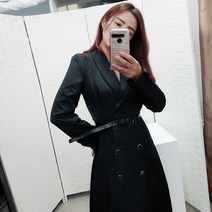 시크허니 트렌치 벨트 코트형 정장 롱 원피스 하객룩 체형커버