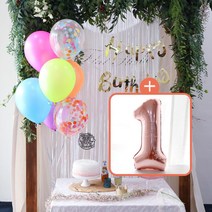 파티스토어 생일파티 4종세트 _ 홈파티세트 파티용품세트, 생일파티 4종세트(네온형광)_숫자풍선(로즈골드)_1