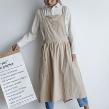 바리스타 파스텔 린넨 원피스 앞치마, 그레이, 1개