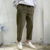 라운지21 남자 퍼티그 아웃포켓 면워싱 밴딩 9부 와이드팬츠