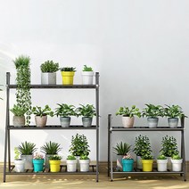 무타공마켓 스텐레스 모던 화분정리대 스탠드형, 2단 대형(75cm), 실버