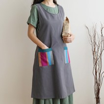 오리고 트임 원피스 앞치마 차콜그레이, 단품