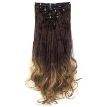 [정품] LELINTA 7피스 클립 16개 61cm(24인치) 웨이브 컬리 풀 헤드 클립, Dark Brown To Ash Blonde
