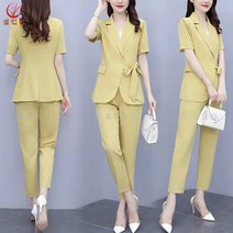 셀럽당 여성 세트 빅 사이즈 여름 여성 반팔 작은 정장+바지 투피스