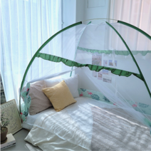 접이식 원 터치 바닥 있는 모기 장 튼튼한 텐트 형 2 3 4 인 용 퀸 킹 사이즈 침대 패밀리 가족, A(로맨틱 여름밤 야자수)
