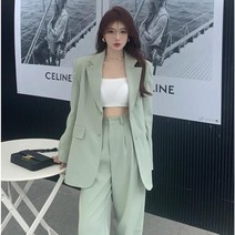 Momolatti 여성 루즈핏 마론 피치 세미 캐주얼 정장 투피스 세트
