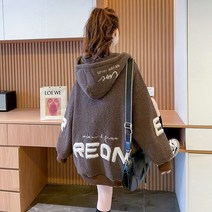 HXT 여성 후드 자켓 양털 뽀글이 점퍼 기모안감 레터링 오버핏 겨울 숏코트 M~3XL