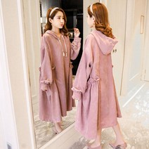 SAMARA 골덴 후드 캐주얼 여자 가을 슬림 원피스 패션 루즈핏