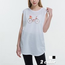 [진마니아] 꽃장식 자전거 하프 라운드 나시 민소매 티셔츠