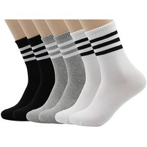 MK SOCKS 면 스트라이프 운동 스포츠 런닝 레트로 귀여운 매칭 학교 크루 양말 남성/여성 여자 5가지 ., Medium, 3 Stripe Color
