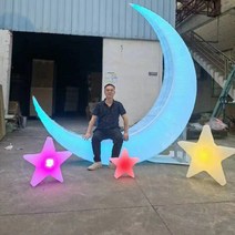 빛나는 달 램프 야외 경치 좋은 정원 장식 대형 초승달 별 초승달 풍경 좌석 달 램프, 2.7미터달+3개의별태양광모델 충전