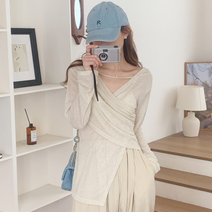 라떼 크로스 라인 탑 긴팔 무지 티셔츠