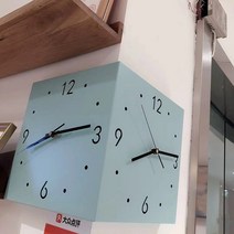 모노 모던 코너 양면 벽시계 세련 스타일 스틸 디지털 무음 노펀치 조명시계, 03 파라다이스블루