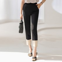 스타일온미 치니크 밑단 배색 슬림 세미 일자 슬랙스
