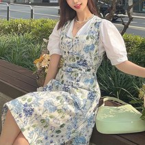 시안 롱 린넨 플라워 앞치마 꽃집 카페 어린이집 자수 네일샵 빅사이즈, 핑크플로럴