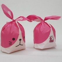 토끼얼굴 비닐봉투 업체 선물보자기 포장지 핑크10p