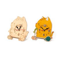 미리사몰B 모양 시계 만들기 DIY 원목 나무 동물 캐릭터 탁상용 무브먼트 어린이 초등 키트 미술 활동 공작 준비물 색칠 집콕 놀이 돌봄 방과후, 동물시계(고양이)