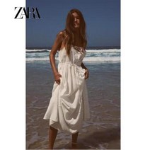 자라 여성 리넨 블렌드 스트립 콤비 원피스 화이트