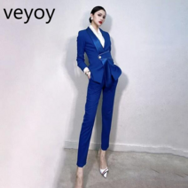 vsyoy 정장 여성 패션 기질 호스트 바지 슬림 핏 인터뷰 공식 직장 비즈니스 유능한 전문 복장