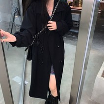 여성 트렌치코트 패치 워크 느슨한 노치 옷깃 긴 소매 아웃웨어 가을 겨울 하라주쿠 자켓