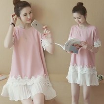 러블리 레이스 밑단 프릴 루즈핏 반팔 원피스 레이스 여름 프릴 반팔 시원한여름 원피스 루즈핏