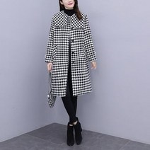 [하나비] 파프리크 여성 겨울 빅카라 모직 루즈핏 하운드 체크 앞버튼 오피스 코트