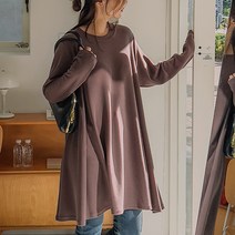 로로텐 A라인 무지 롱 티셔츠 긴팔 라운드넥 루즈핏 여성 빅사이즈