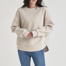 가을 겨울 40대 세련된 미시 여성 데일리 캐주얼 텐센 절개 박시핏 라운드 긴팔 티셔츠