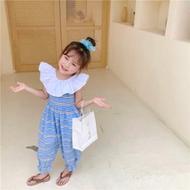 바로배송 단가라 민소매 슈트 멜빵바지 나시 점프수트 데일리 나들이룩 자매룩 여름 북유럽풍